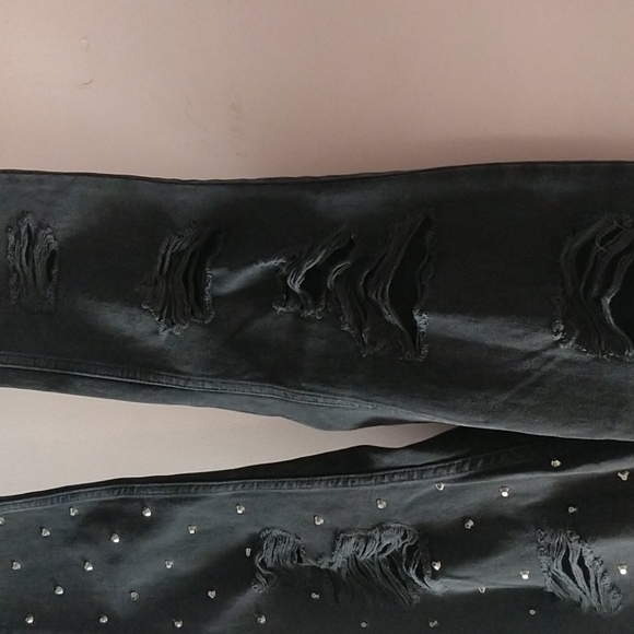 Topshop Moto Mom HighRise Blk Ripped Studded Jeans - Picture 8 of 14